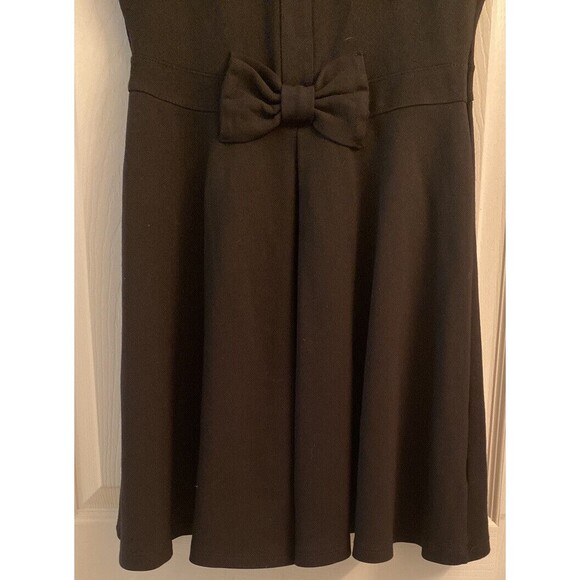 Zara Basic Black Fit and Flare Dress Sz Medium Crew Neck Front Bow Short Sleeve - Picture 4 of 7